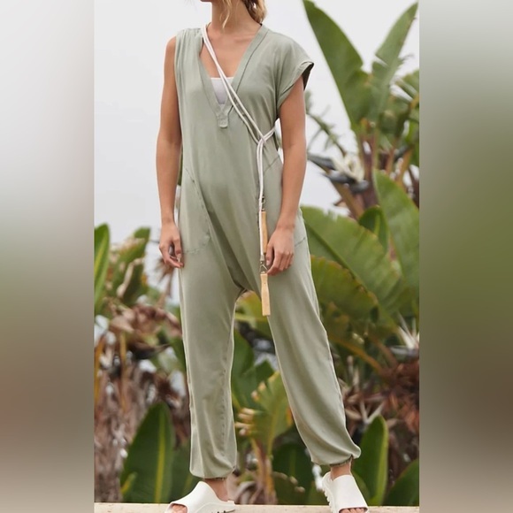 NWT Free People Movement S Hot Shot V-Neck Onesie in Light Green Jumpsuit $88